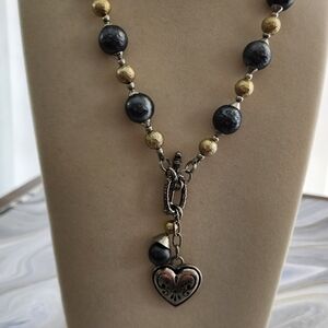 Metal Heart Necklace Textured Beads